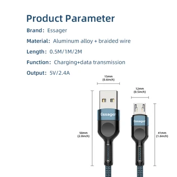 Essager Micro USB Kabelis 2.4 Greito Įkrovimo Microusb Laidas Samsung 
