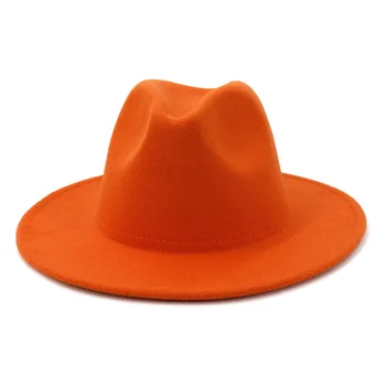 Klasikinis Britų Fedora Skrybėlę Vyrų Wome Oranžinės spalvos Vilnonių Žiemos Skrybėlės Mados Džiazo Skrybėlę Didmeninės NAUJA 2020 m.