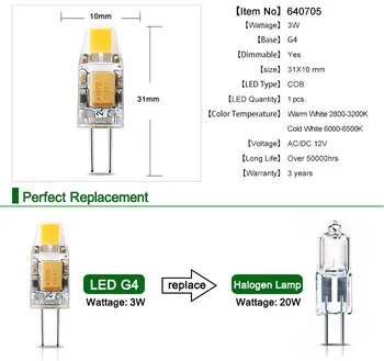 1-10vnt/daug G4 LED Lempos, šviesos srautą galima reguliuoti AC/DC 12V 3W 6W LED Mini G4 COB LED Lemputė 360 Spindulio Kampas Šviestuvo Lempos, Pakeisti Halogeninės Šviesos