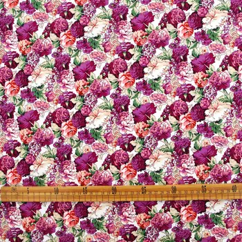 1 Kiemas Medvilnės Popelinowy Audinio Siuvimo Kratinys, Apranga, Audiniai, Patalynė - Gražios Gėlės(Violetinė) (plotis=140cm)