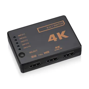 1 rinkinys 5. Uosto UHD 4K 3D 1080p HDMI Suderinamus Splitter Selektorių Perjunkite Switcher Centru IR Nuotolinio HDTV Hub spindulių nuotolinio