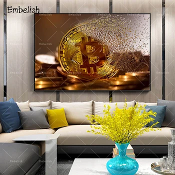 1 vnt Mados Kietas Aukso Bitcoin Sienos Nuotraukas Kambarį Šiuolaikinio Namų Dekoro HD Print dekoruotos Drobės, Paveikslai, Plakatai