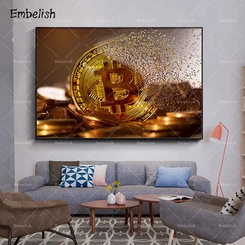 1 vnt Mados Kietas Aukso Bitcoin Sienos Nuotraukas Kambarį Šiuolaikinio Namų Dekoro HD Print dekoruotos Drobės, Paveikslai, Plakatai