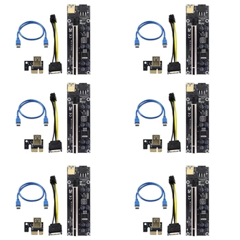 10 Vnt VER009S Plus PCI-E PCIE Riser Card 009S PCI Express Adapteris Molex 6Pin SATA į USB 3.0 Kabelis 1X 16X Extender