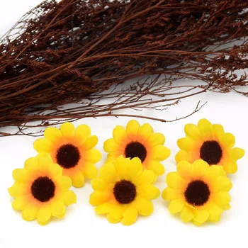 100vnt 3,5 cm Šilko Saulėgrąžų Dirbtinių Gėlių Galvos Dėl Vestuvių Lauke Apdailos Headmade Scrapbooking Priedai Netikrą gėlės