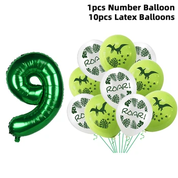 11pcs Dinozaurų Šalis Balionai Nustatyti, Žalia Skaičių Globos Dino Temą Baloons Vaikams 1 2 3 4 5 6 7 8 9 metų Gimtadienio Dekoracijos