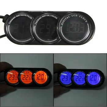 12V-24V 3 in 1 Auto Automobilis LCD Skaitmeninis Viduje Ne Laikrodis Temperatūros Termometras, Manometras