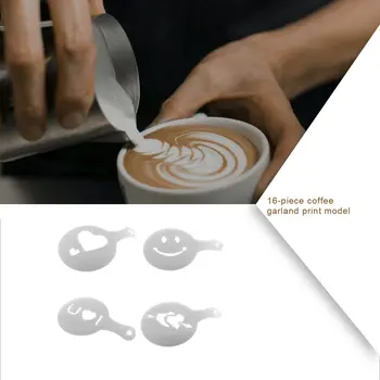 16 Rinkiniai Kavos Traukti Gėlių Pelėsių Atspausdintas Modelis Išgalvotas Sutirštės Kavos Ir Pieno Putos Purškimo Traukti Gėlių Spausdinti Modelis