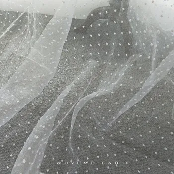 1m Prabangus Dramblio kaulo, Smėlio Gypsophila Siuvinėjimo Šviesus Vielos tinklo, prancūzų Dot Nėrinių Audinio Vestuvinė Suknelė, Šydas, Priedai 150cm