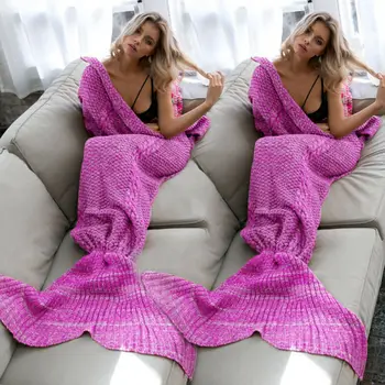 1PC Rankų darbo nėriniais super minkštas undinė antklodė žvynų spalvotų megzti undinėlės uodega antklodė megzti kašmyras sofos antklodė