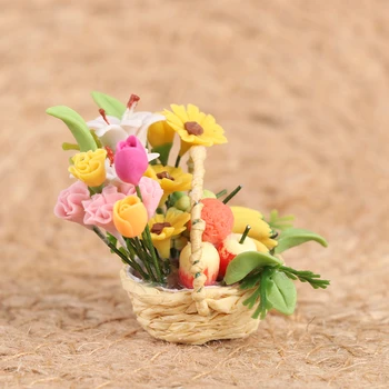 1pcs 1:12 Miniatiūriniai Lėlių Gėlių Krepšelis Mini Vaisių Krepšelis, Gėlės Puodą Dekoro Žaislas