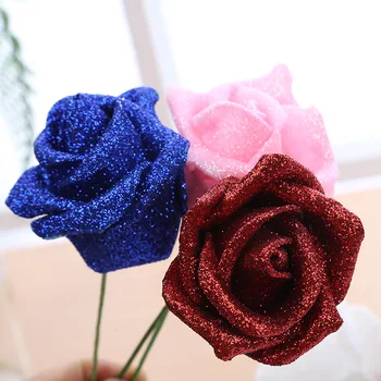 1pcs Blizgučiai Putos, Rožių Dirbtinių Gėlių Puokštė Aukštos kokybės Padirbtų Rožių Žiedai, Vestuvių Festivalis 