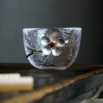 1pcs Mažų 60-80ml patys puodeliai Alavo Gėlių Vieno Arbatos Puodelio Japonijos Stiklo Taurės Kung Fu Arbatos Nustatyti Skaidrias Geriamojo Stiklas 12 Stiliai