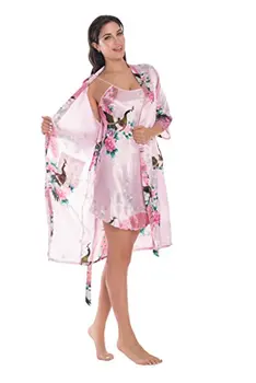 2 Dalių Rinkinys Moterims Šilko Povas Kimono Chalatai Seksualus Apatinis Trikotažas Moterims Vestuves Bridesmaid, Chalatas, Satino Pižamą Chalatas Pijam