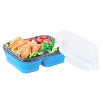2 Ląstelių Silikono Išardomas Nešiojamas Priešpiečių Dėžutė Mikrobangų Krosnelė Dubenį Bento Dėžutės Lankstymas Maisto Saugojimo Konteineris Lunchbox 650ML+450 M