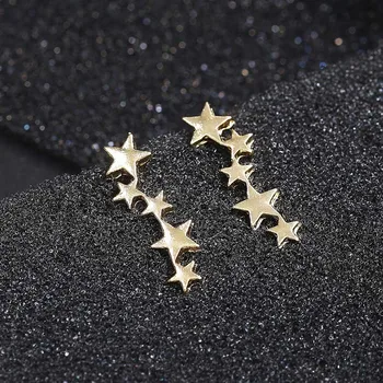 2 vnt, Aukso Spalvos Penkių Smailių Star EarCuff Klipą Auskarai Moterims Mergina Žvaigždžių Laipiojimo Elegantiškas Unikalias Auskarų vėrimo Papuošalai, Dovanos