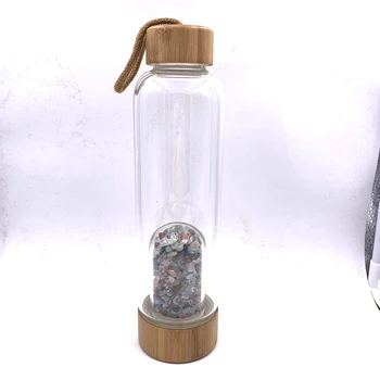 2019 Lašas Laivybos Natūralių mišrių Kristalų Kvarco Žvyro Brangakmenio Gydymo Stiklas, Energijos Eliksyras gerti Vandens Butelis Bambuko stiklo taurė