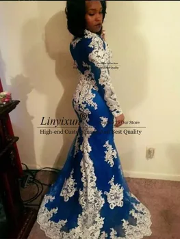 2020 Oficialaus Modelio Prom Dresses Tamsiai Mėlynos Gėlės Žiedlapis ilgomis Rankovėmis Dėmių Fizinis Apvalkalas Šalies vakarinės Suknelės vestido de gala