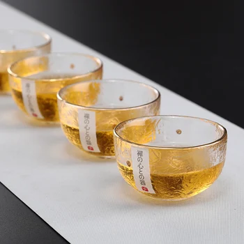 2021 Aukso Stiklo Kava, Arbata, Dubuo, Puodelis su Glod Ratlankio Japonų Stiliaus Rankas Plaktuką, Kung Fu Priedai Žalia Puer patys puodeliai Teaware Rinkinys