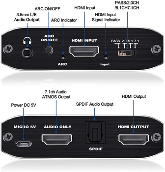 2021 HDMI Audio Extractor 4K HDMI SPDIF Konverteris 5.1 HDMI į HDMI RCA Splitter Optinis TOSLINK Jungiklis Digital 7.1 HDMI Adapteris