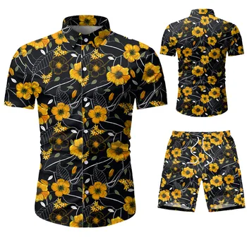 2021 m. Vasarą Naujas Mados Europos Dydžio vyriški Laisvalaikio Kostiumas Gėlių Marškinėliai, Šortai Rinkinys Vyrams Plius Dydis Drabužių Vyrams 3xl