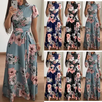 2021 m. vasarą naujų gėlių spausdinti trumparankoviai didelis suknelė moteriški drabužiai