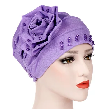 2021 Mados gėlių musulmonišką hidžabą kepurės apvyniokite galvą Vidinis hijabs medvilnės Karoliukai turbaną variklio dangčio moterų islamo underscarf bžūp