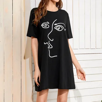 2021 Moterų Persirengimo Suknelė Nightgowns Sleepshirts Sleepwear Mielas Miego Marškinėliai Laiškas Išspausdintas Naktį Suknelė trumpomis Rankovėmis naktiniai drabužiai