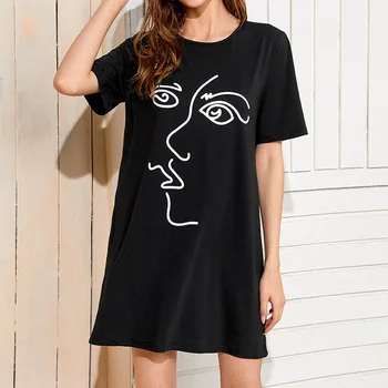 2021 Moterų Persirengimo Suknelė Nightgowns Sleepshirts Sleepwear Mielas Miego Marškinėliai Laiškas Išspausdintas Naktį Suknelė trumpomis Rankovėmis naktiniai drabužiai