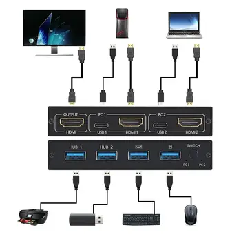 2021 NAUJAS Iš 4K USB KVM Switch Box Vaizdo Ekranas USB Jungiklis Splitter 2 VNT Bendrinimo Klaviatūrą, Pelę, Spausdintuvą Prijungti Ir Paly