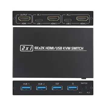 2021 NAUJAS Iš 4K USB KVM Switch Box Vaizdo Ekranas USB Jungiklis Splitter 2 VNT Bendrinimo Klaviatūrą, Pelę, Spausdintuvą Prijungti Ir Paly