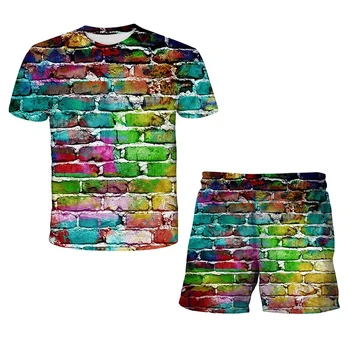 2021 naujas laisvalaikio vasaros 2-piece vaikų sportinę aprangą su grafiti 3D atspausdintas Harajuku T-marškinėliai ir šortai