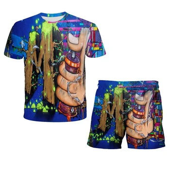 2021 naujas laisvalaikio vasaros 2-piece vaikų sportinę aprangą su grafiti 3D atspausdintas Harajuku T-marškinėliai ir šortai