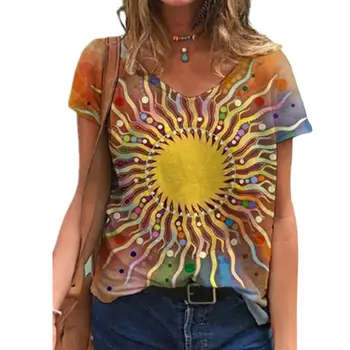 2021 Naujas Vasaros Moterų Plius Dydis Marškinėliai 3D Abstrakčios Tapybos Trumpas Tee Viršūnes Atsitiktinis V-Kaklo Gatvės Ponios Medvilnės T Marškinėliai Mados