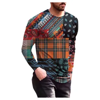 2021 nauji marškinėliai vyriški laisvalaikio slim apvalios kaklo, ilgomis rankovėmis 3D spausdinimo pavasario ir vasaros mados ilgomis rankovėmis T-shirt viršų