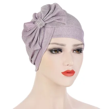 2021 naujų spalvotų blizgučių bowknot mados turbaną skrybėlę kryžiaus kaktos didelis lankas deimantų dygliuotos rait moterų headwrap musulmonų