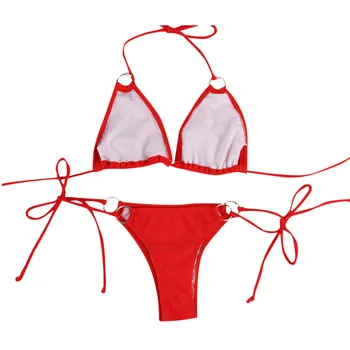 2021 Seksualus Moterų maudymosi kostiumėlį, Petnešos Plieno Žiedas Mažas Juosmens Juostelės Tuščiaviduriai Bikini maudymosi kostiumėlį, maudymosi Kostiumėliai, Raudona Oranžinė Купальник