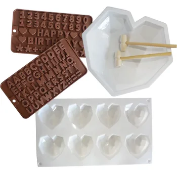 2021 Super Value Set 8-Hole Deimantų Širdies Formos Silikono Sponge Cake Šokolado Putėsiai Pelėsių Medienos Plaktukas Nustatyti Kepimo Formą Nustatyti