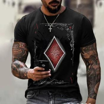 2021 Vasaros Gatvės Mados Kortos Grotelės Aikštėje 3D T-Shirt Vyrai yra Didelė Atsitiktinis Trumpas Laisvas Megztinis Marškinėliai