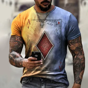 2021 Vasaros Gatvės Mados Kortos Grotelės Aikštėje 3D T-Shirt Vyrai yra Didelė Atsitiktinis Trumpas Laisvas Megztinis Marškinėliai
