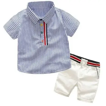 2021 Vasaros kolegija stiliaus berniukas kūdikių Džentelmenas dryžuotas marškinėliai Mados šortai penkių taškų kelnės kostiumas Vaikų drabužių šalis