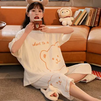 2021 vasaros naują stiliaus pižama moterų korėjos trumparankoviai apkarpyti kelnės animacinių filmų mielas namų paslauga kostiumas