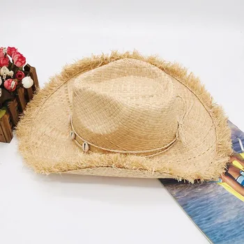 2021 Vasaros rafija skrybėlę didelis kraštų žalio krašto skrybėlė unisex saulės paplūdimio skrybėlę aukštos kokybės populiarus, gražus, kietas vakarų skrybėlės unisex