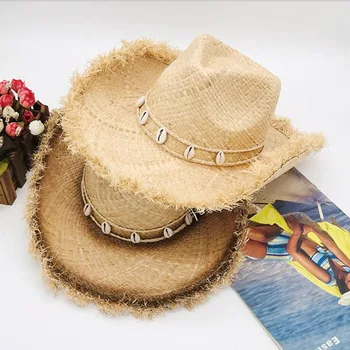 2021 Vasaros rafija skrybėlę didelis kraštų žalio krašto skrybėlė unisex saulės paplūdimio skrybėlę aukštos kokybės populiarus, gražus, kietas vakarų skrybėlės unisex