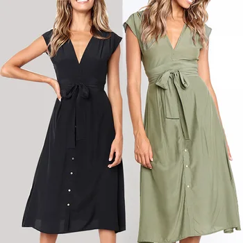 2021 vasaros suknelė moterų berankovis laisvalaikio juostelės spausdinimas V formos MIDI suknelė moterų kelio ilgis retro moterų suknelė