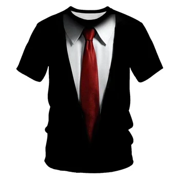 2021 Vasaros trumpomis Rankovėmis Streetwear Netikrą Kostiumas, Liemenė 3D T-shirt Mados ir Įdomus Netikrą Kostiumas, Smokingas peteliškę 3D Atspausdintas Vyrų T-shirt