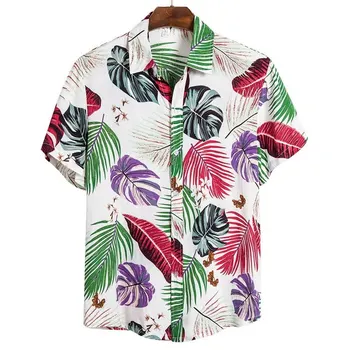 2021 Vyrai, Lino Medvilnės trumpomis Rankovėmis Marškiniai Vasaros Gėlių Prarasti Baggy Atsitiktinis Marškinėliai Topai Holiday Beach Vyrų Havajų Marškinėliai