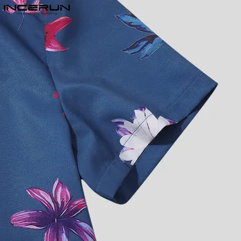 2021 Vyrų Havajų Marškinėliai Spausdinami Atvartas Trumpas Rankovės Vasaros Atsitiktinis Vyrų Drabužių Streetwear Atostogų Mygtuką Camisas S-3XL INCERUN