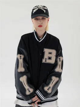 2021SS Hip-Hop Furry Kaulų Kratinys Spalvos Bloką Jackets womens Harajuku Streetwear Bombonešis Striukė Vyrų Beisbolo Paltai Unisex