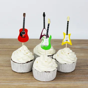 24pcs Muzikos instrumentų Gitaros Formos Tortas Topper Cupcake Rėžtuvės Vaikams Gimtadienio Apdailos Prekių Kepimo Papuošalai